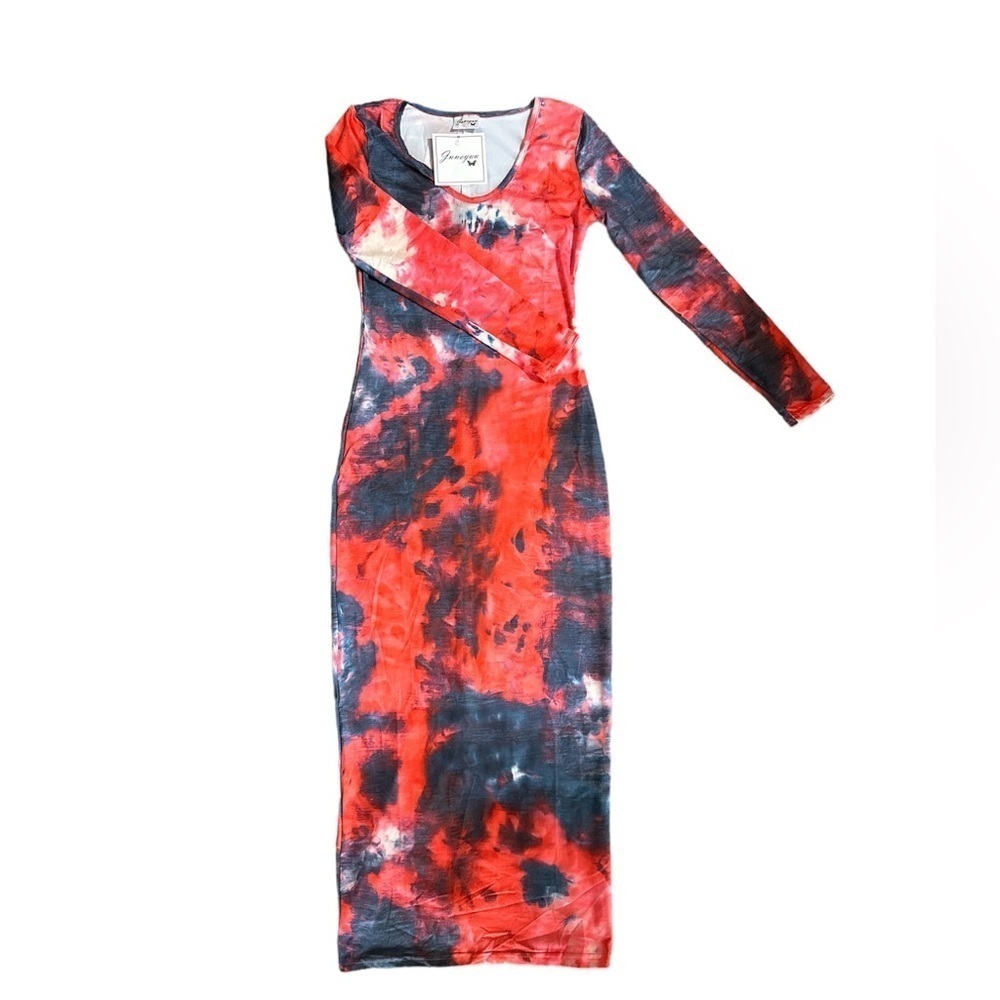 Tie Dye Multi Color Long Sleeves Casual Maxi  Dress Size Small BNWT